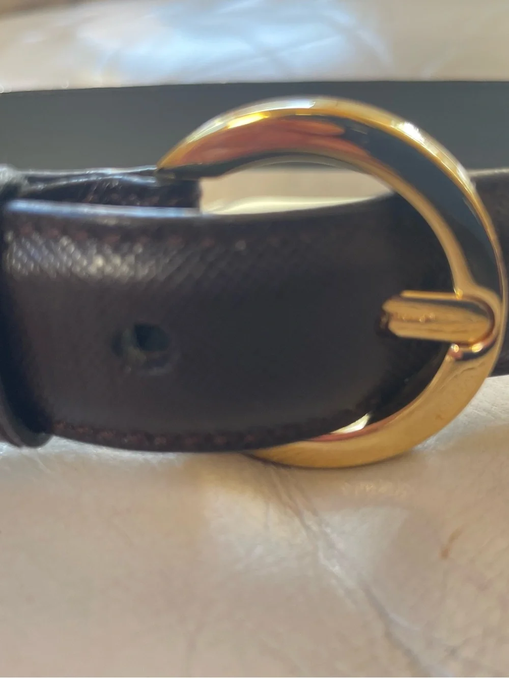 Salvatore Ferragamo Woman’s  Black Leather Belt with Gold Buckle 32 inch
